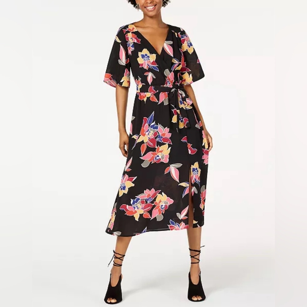 Trixxi Faux-Wrap Floral Midi Dress - sz Small (Like New)
